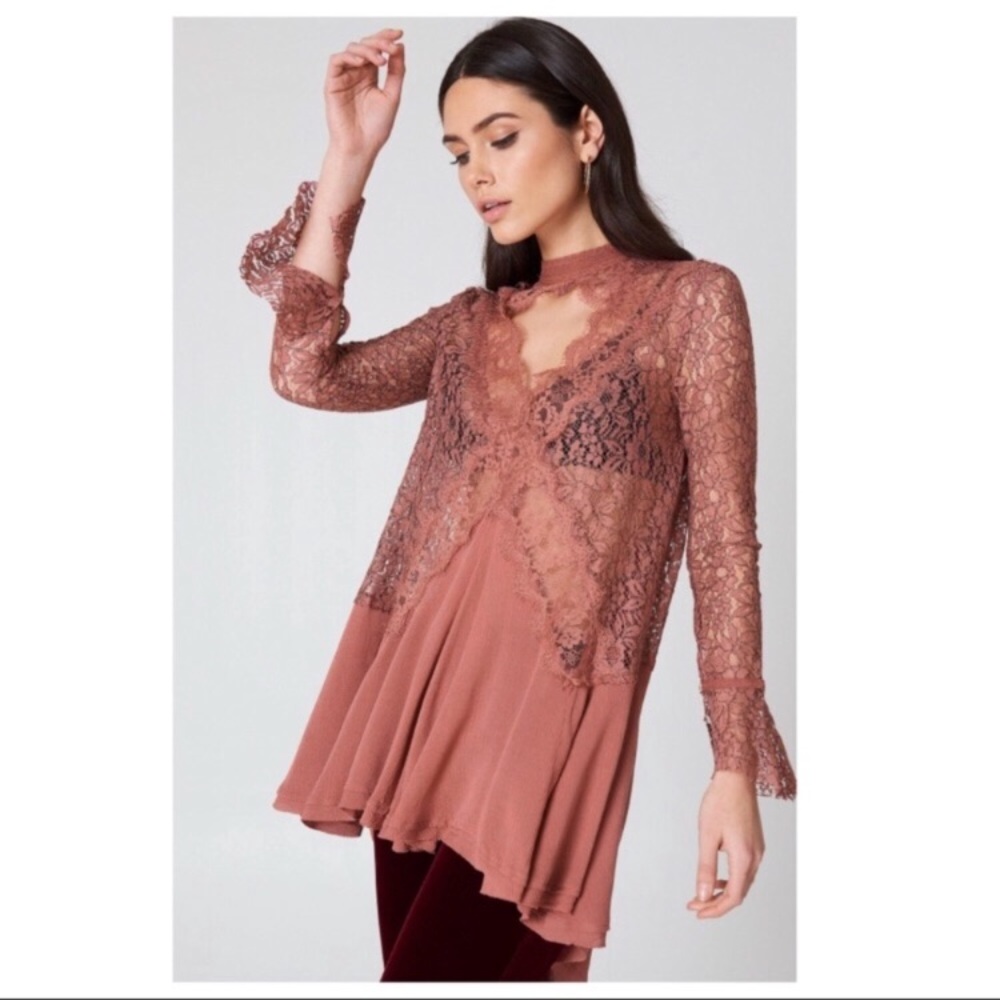 FREE PEOPLE LACE TUNIC MINI DRESS - Picture 2 of 8